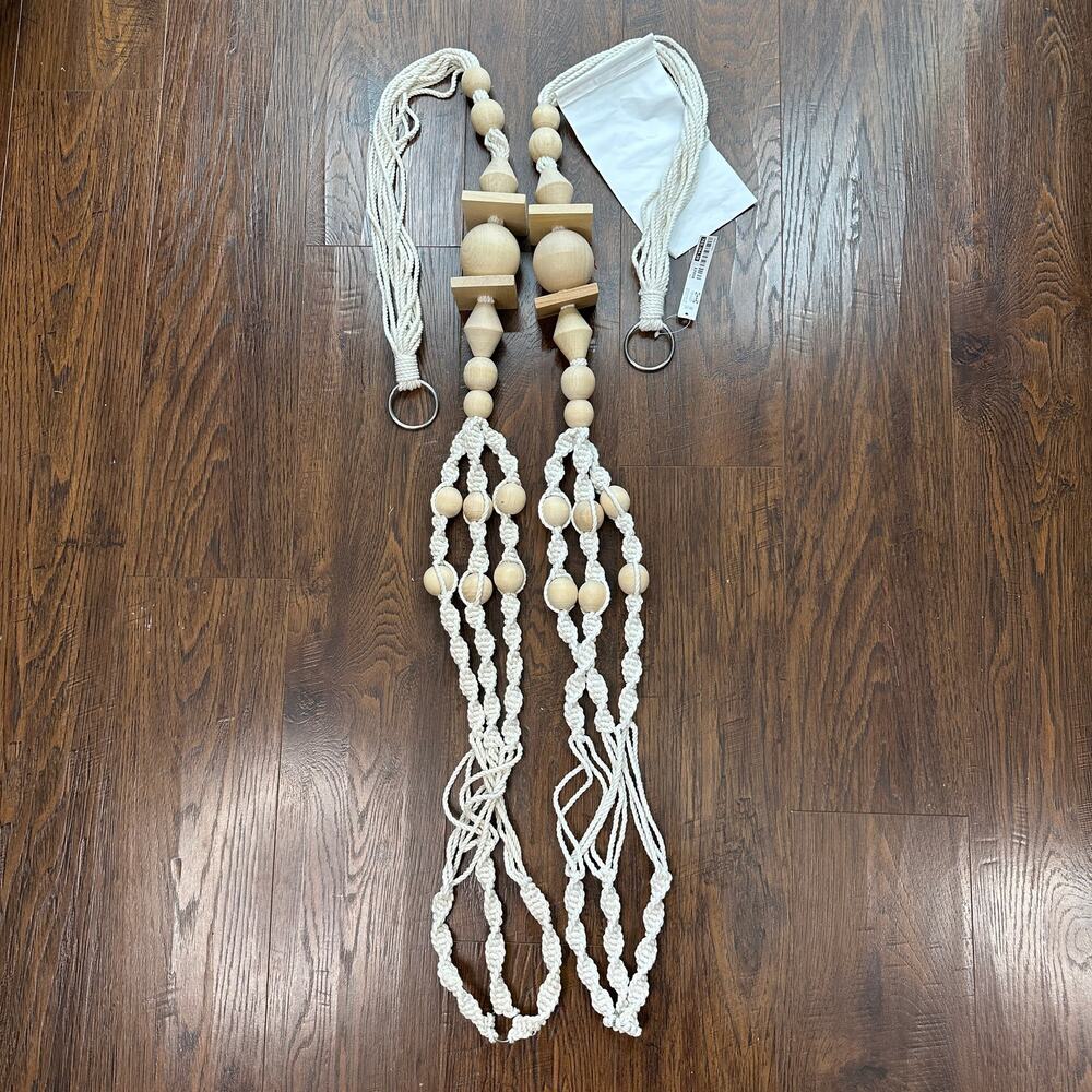 IKEA ANVÄNDBAR Plant Hanger White Cotton Natural Wood Beads Macrame Boho Decor